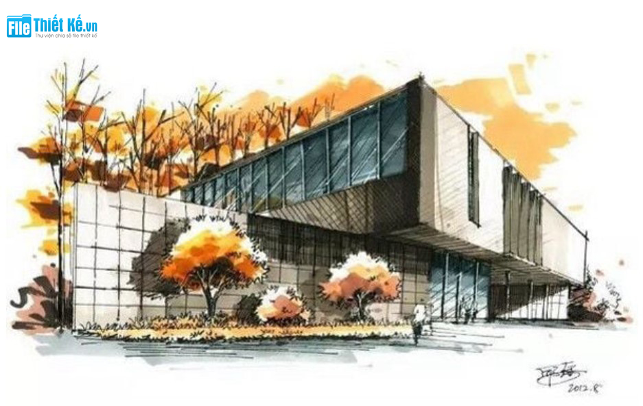 diễn họa kiến trúc, màu nước, kỹ thuật vẽ, bản vẽ kiến trúc